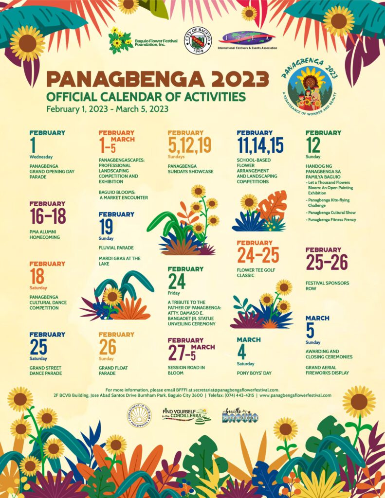 Panagbenga Festival Schedule of Activities & Events 2023.